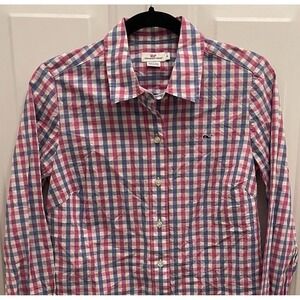 Vineyard Vines Pink Blue Gingham Check Plaid Button Down Shirt Womens 4 Preppy